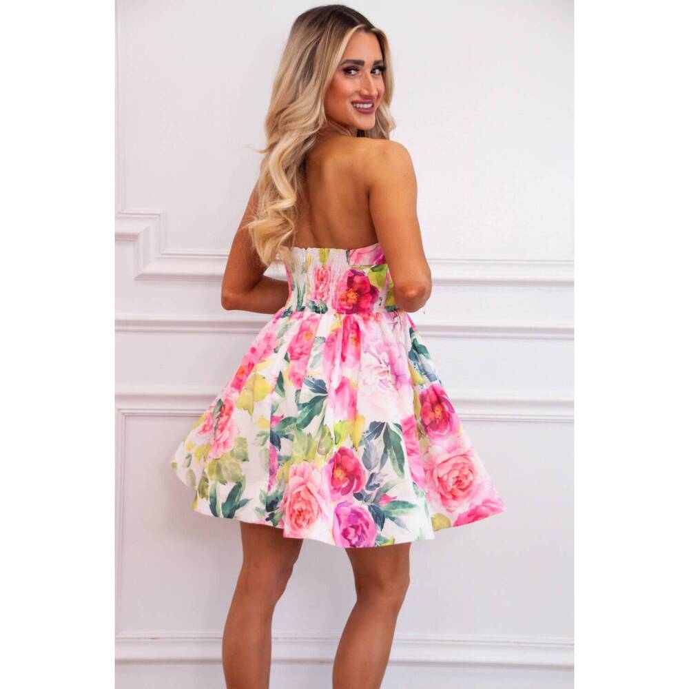 NEW THE VINTAGE SHOP ever bloom bustier floral dress in white/pink multi - Picture 2 of 3